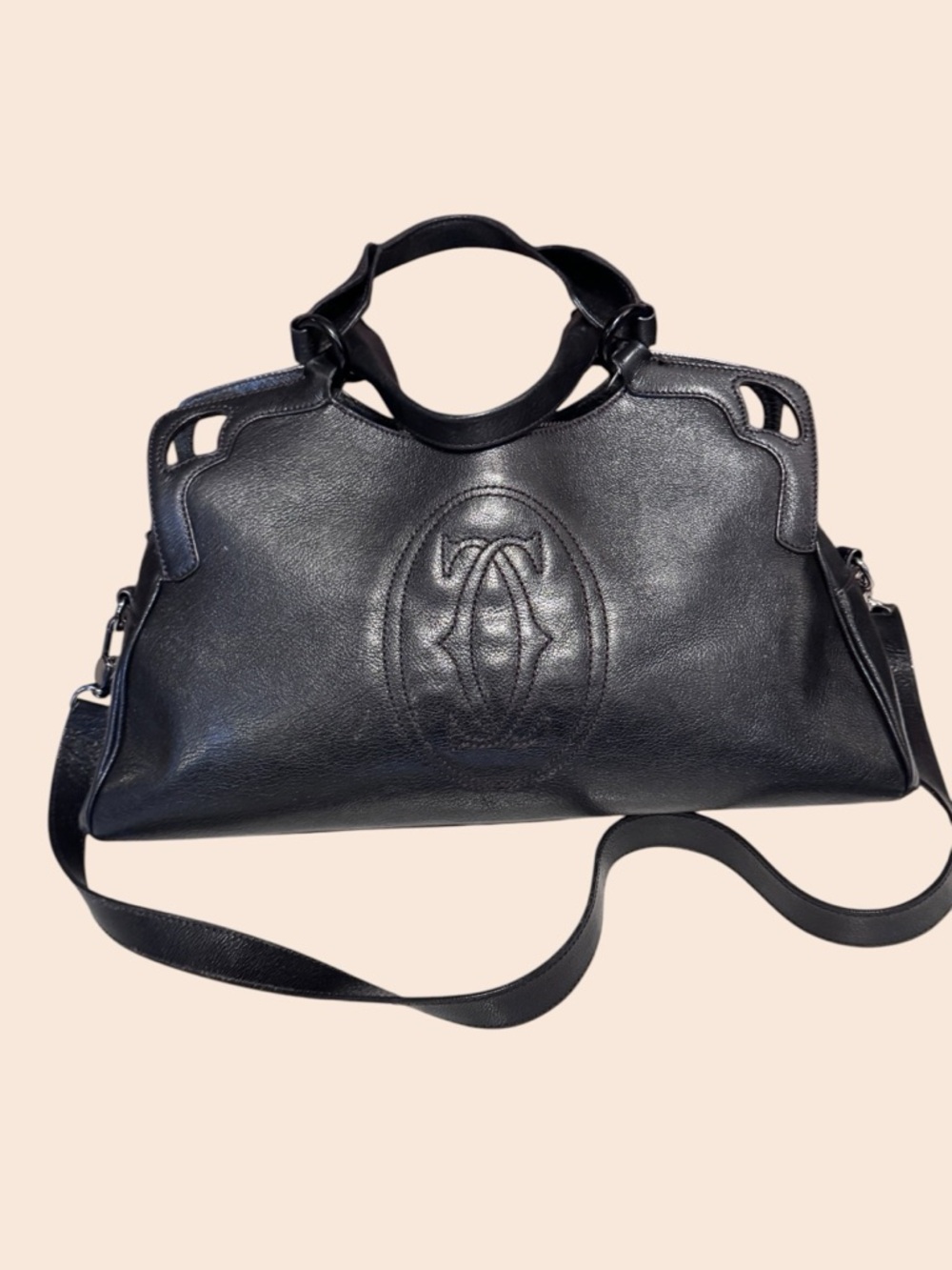 Cartier Black Leather Bag Embossed Logo - Picture 16 of 16